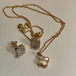 18 K Real Gold Mother of pearl earrings and necklace set